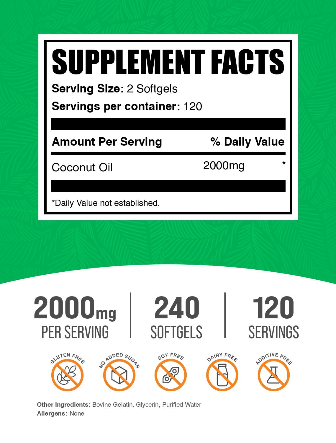 Coconut oil 240 softgels label
