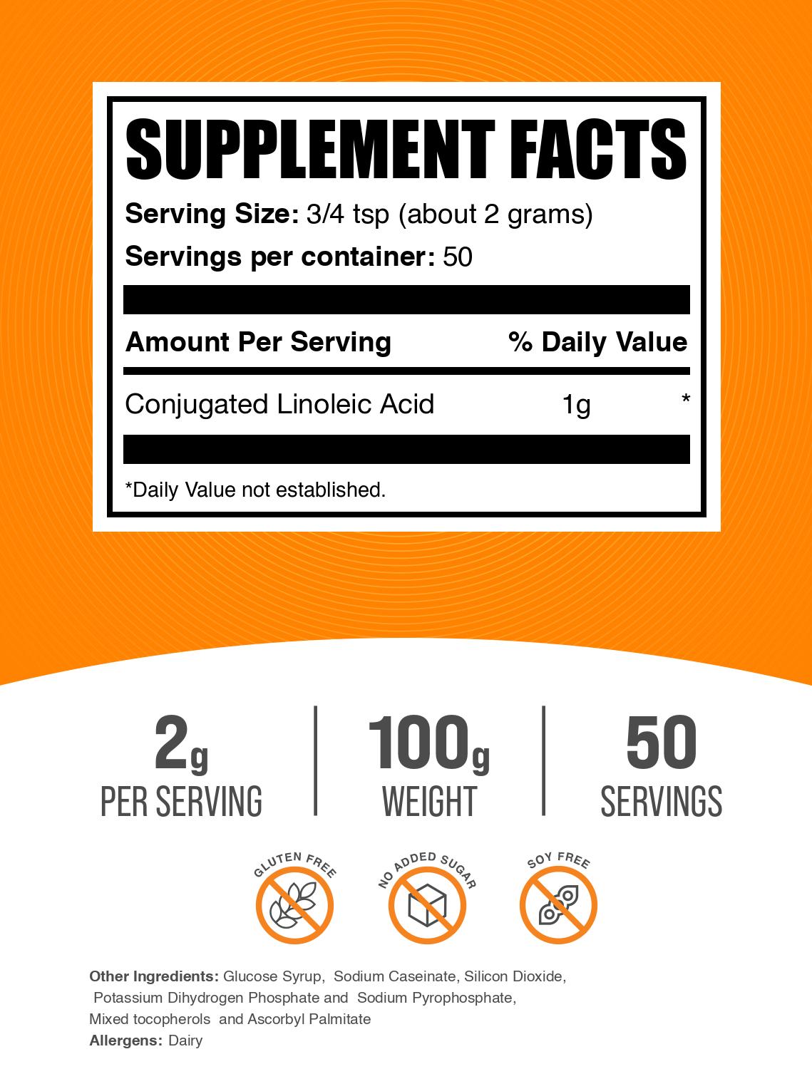 Conjugated Linoleic Acid (CLA) powder label 100g