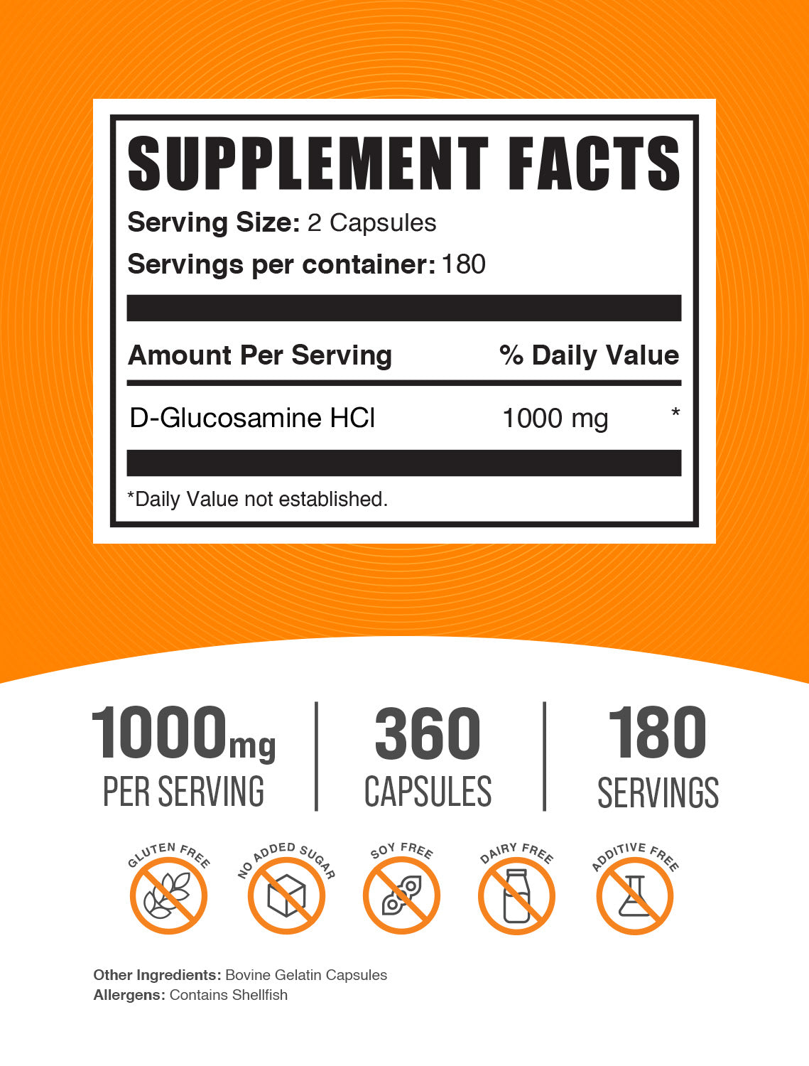 D-Glucosamine HCl 360 capsules label