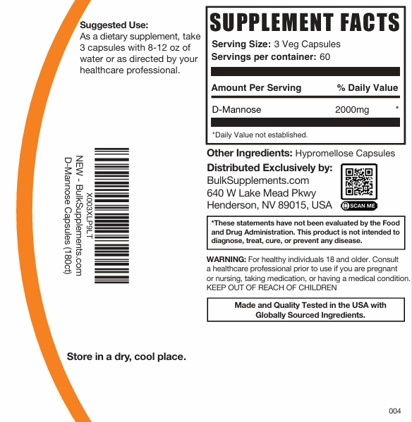 D-Mannose Capsules 180ct 2000mg Plain Label