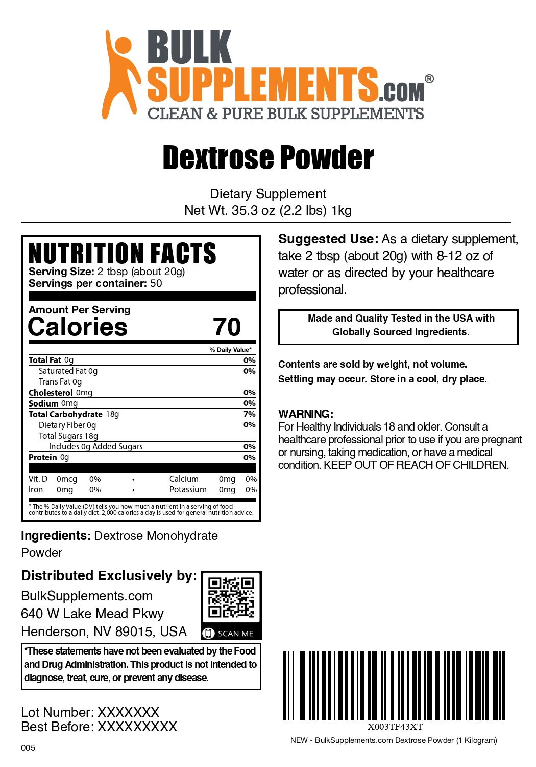 Dextrose powder label 1kg