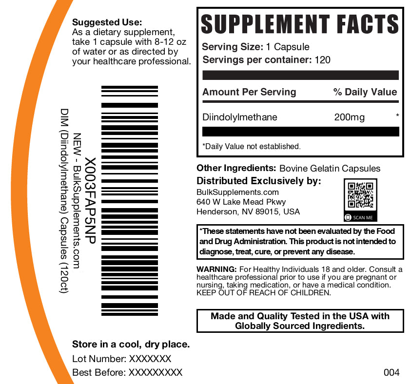 Diindolylmethane (DIM) 120 capsules label