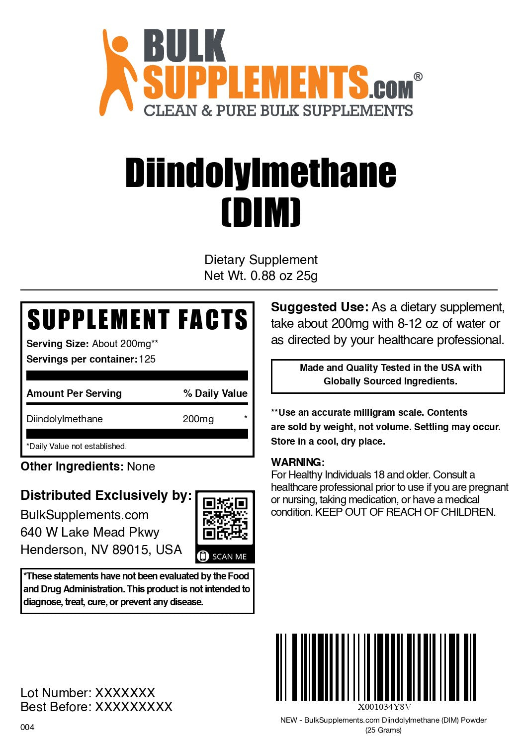 Diindolylmethane (DIM) 25g label