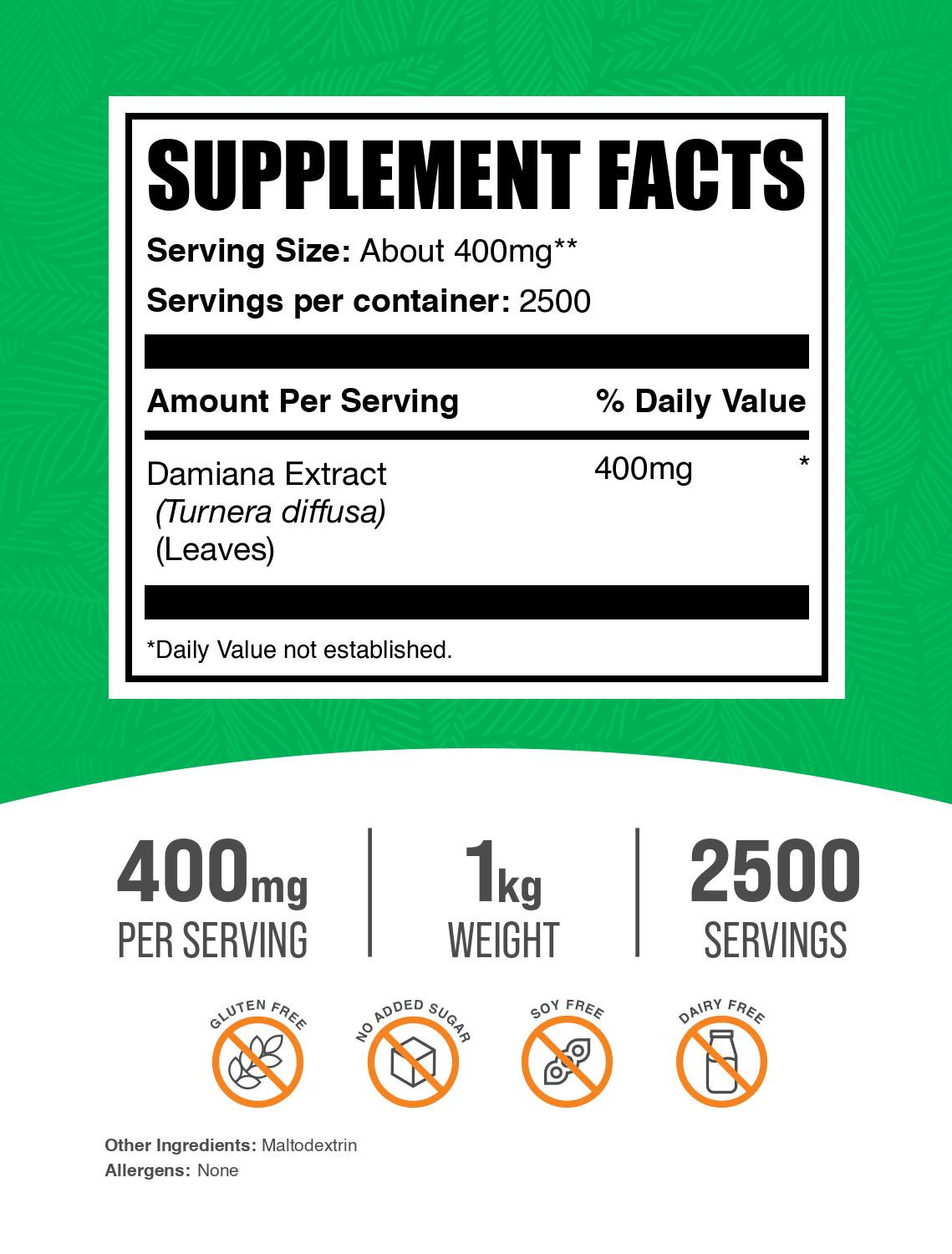Damiana extract powder label 1kg