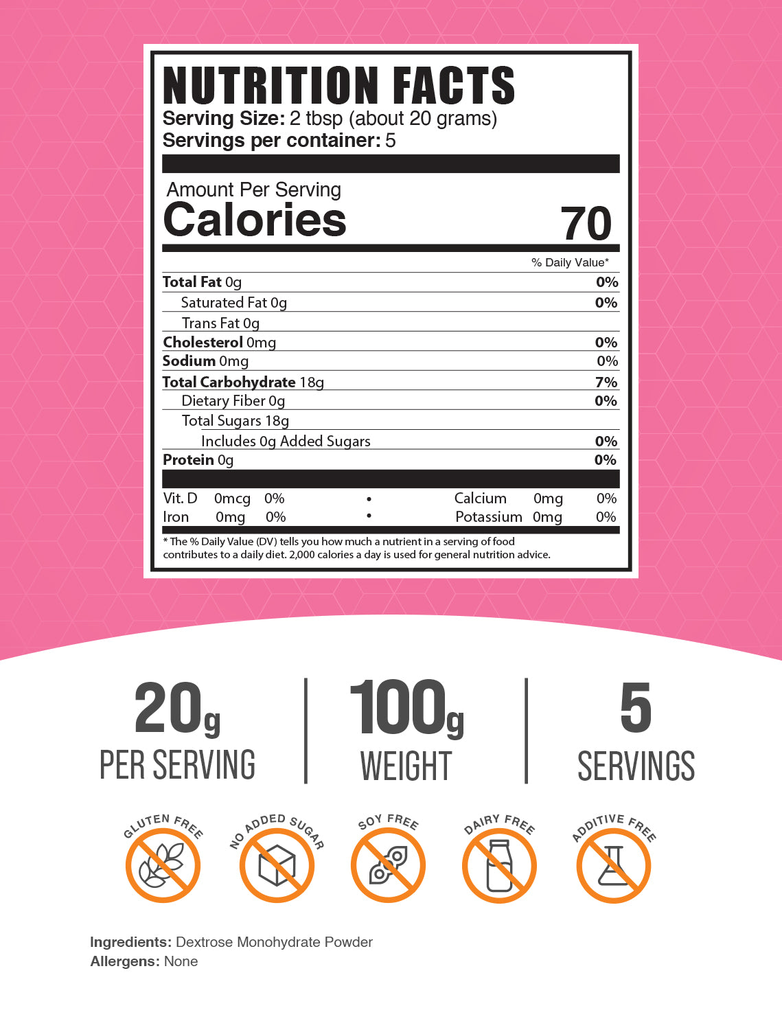 Dextrose powder label 100g