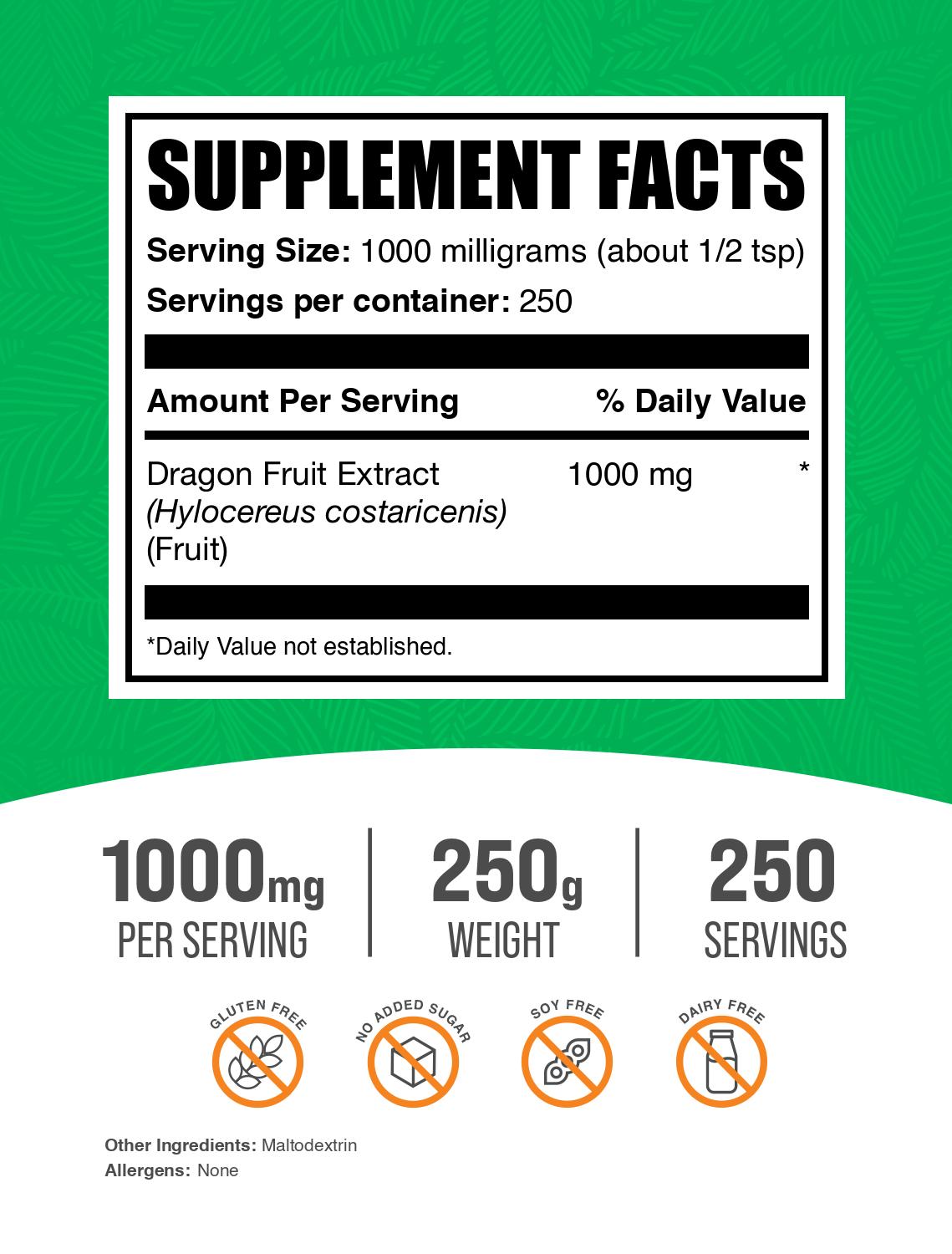 Dragon Fruit Extract powder label 250g