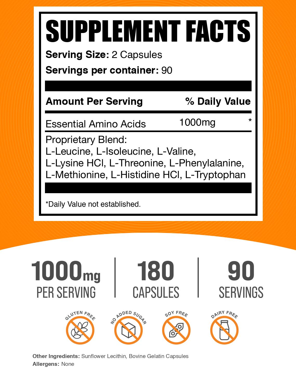 Essential Amino Acids EAA 180 capsules label