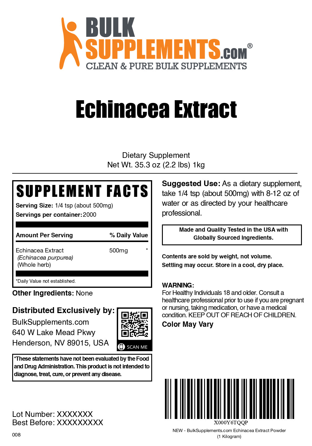 Echinacea extract powder label 1kg