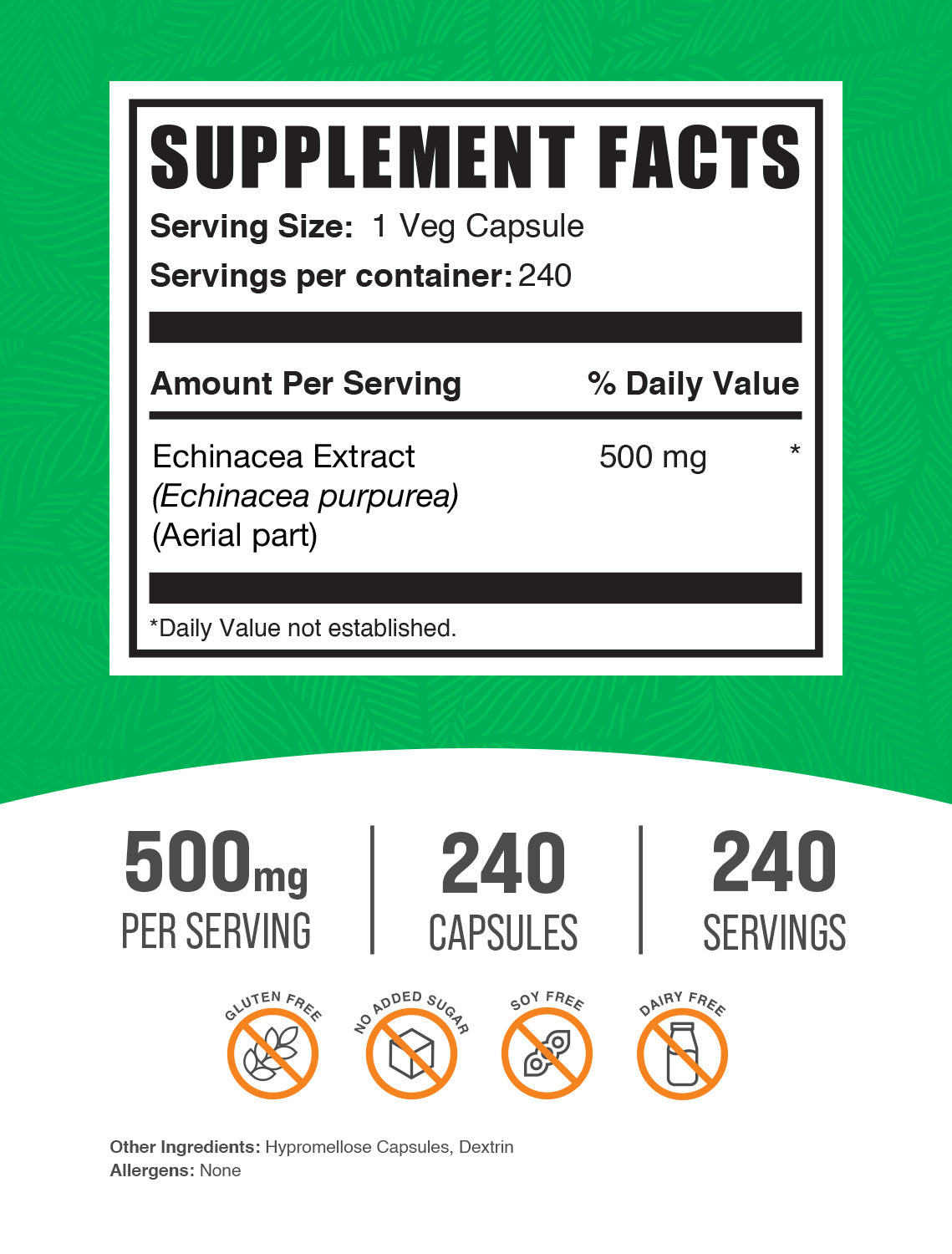 Echinacea Extract capsule label 240 ct