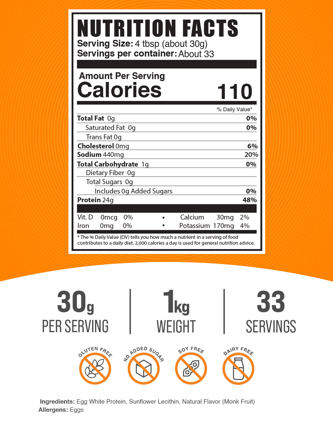 Egg white protein powder label 1kg