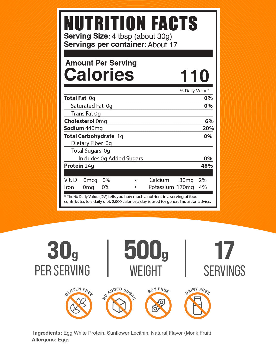Egg white protein powder label 500g