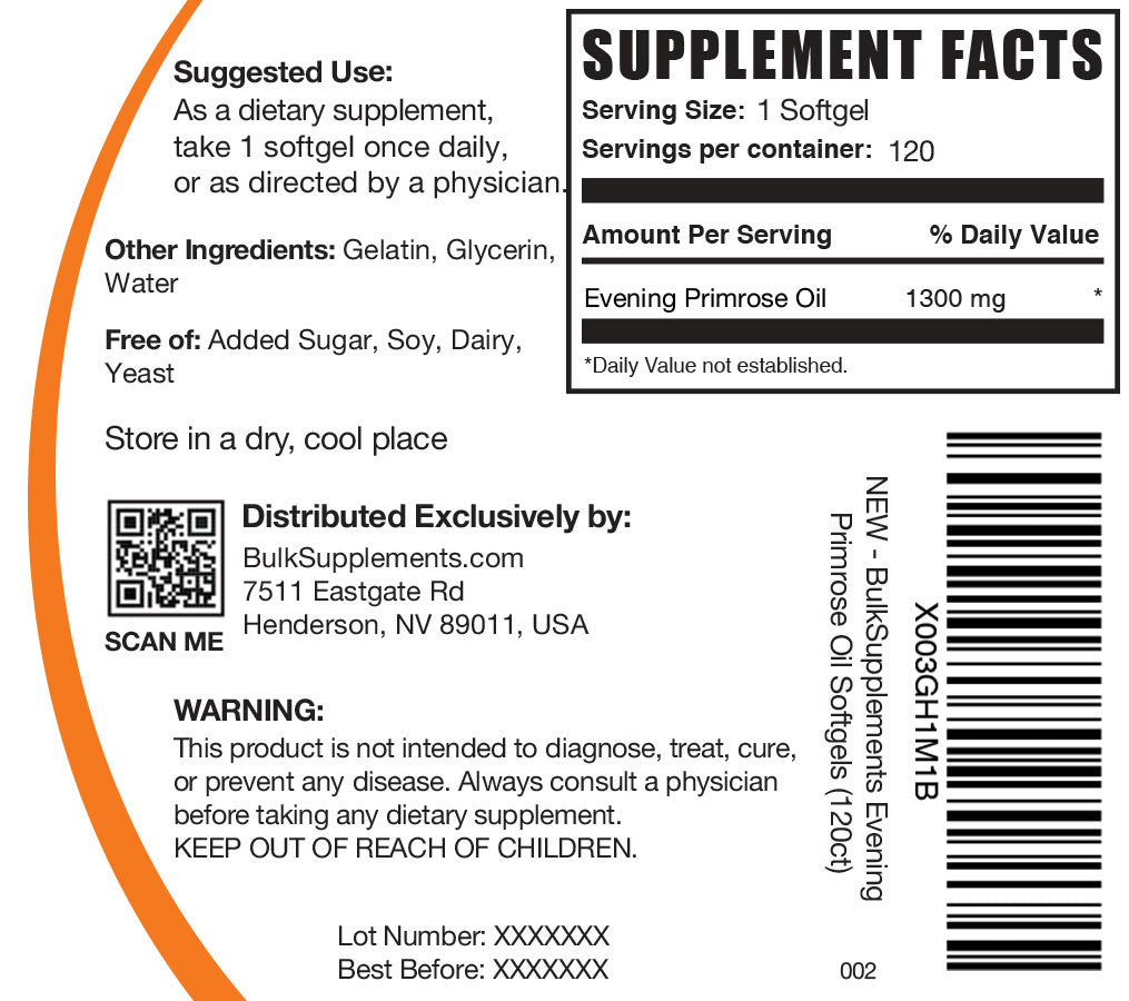 Evening primrose oil 120 softgels label