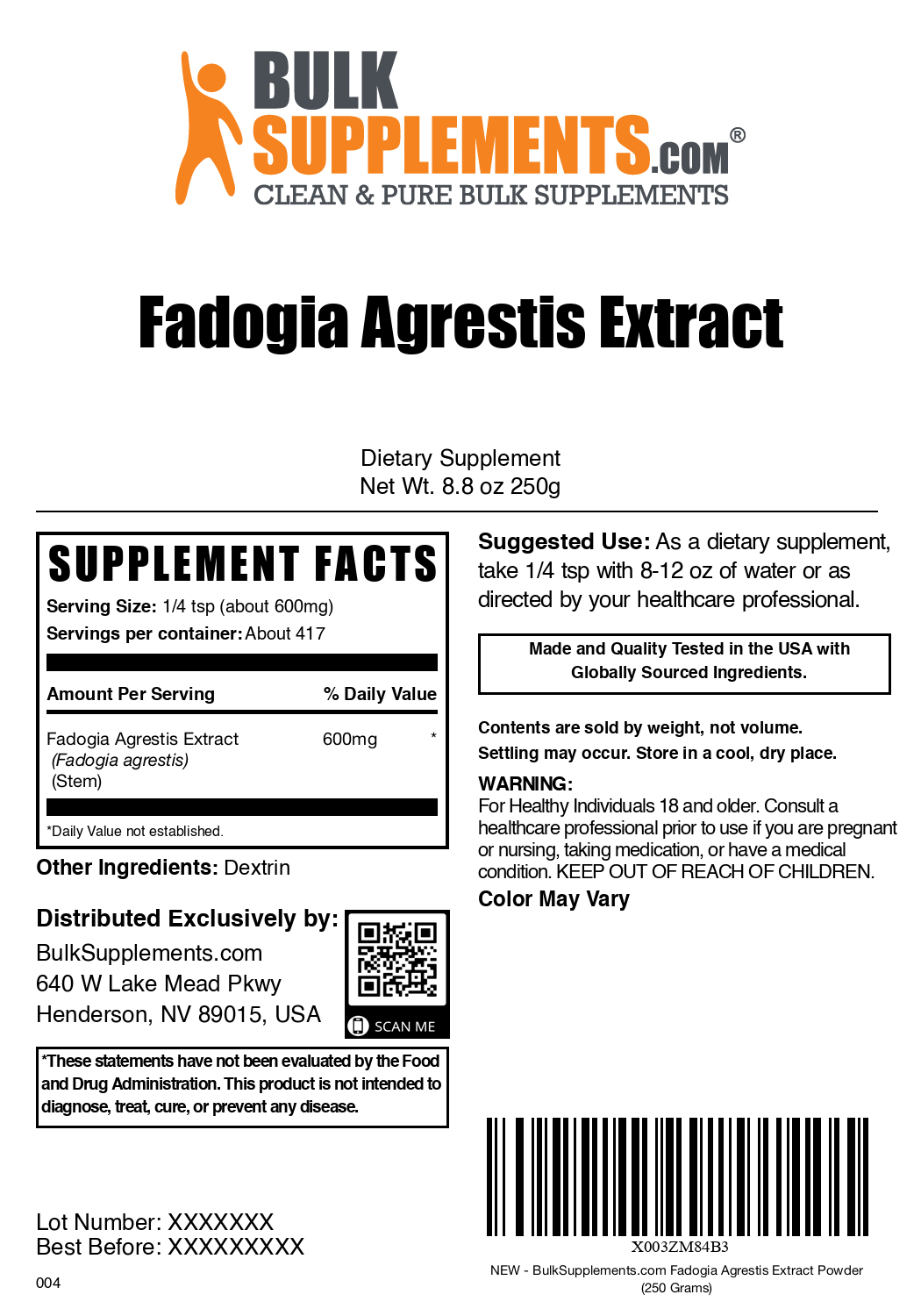 Fadogia Agrestis extract powder label 250g