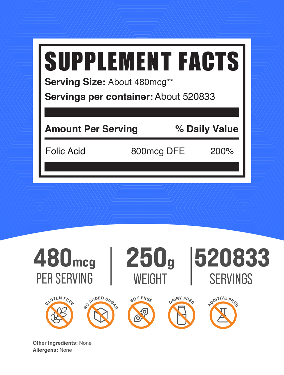 Folic acid powder label 250g