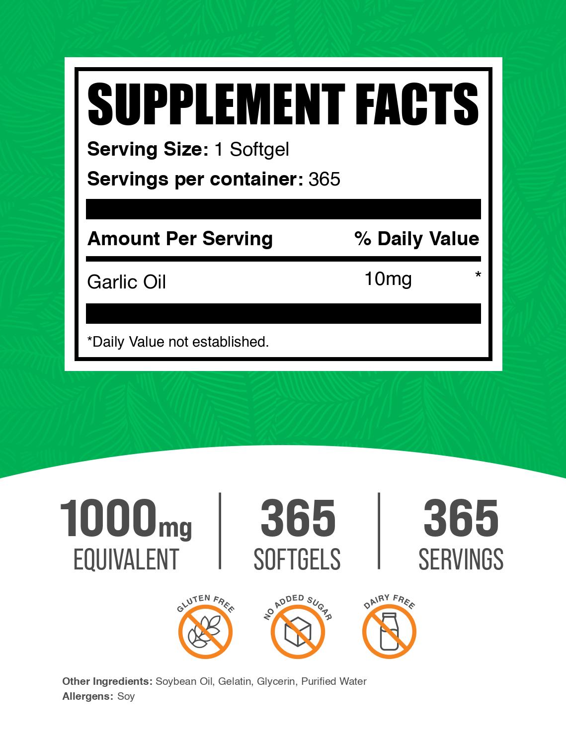 Garlic oil 365 softgels label