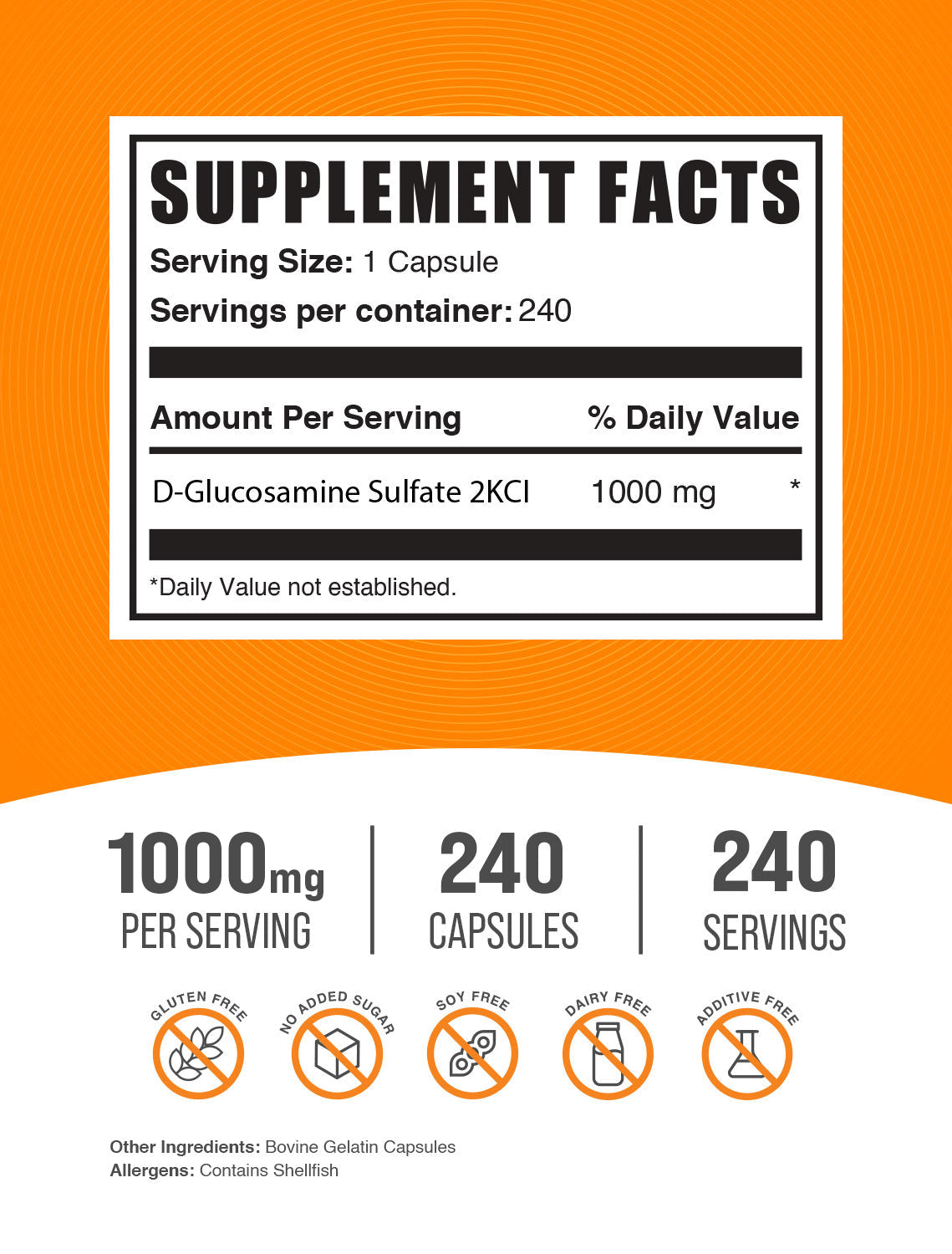 Glucosamine Sulfate Capsules label 240 ct