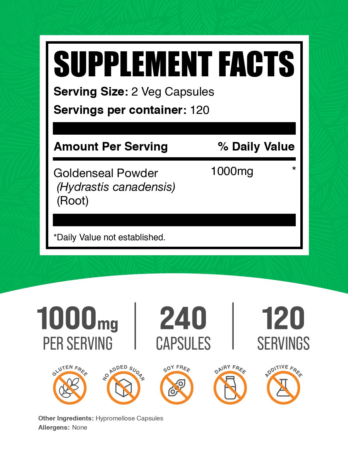 Goldenseal 240 capsules label