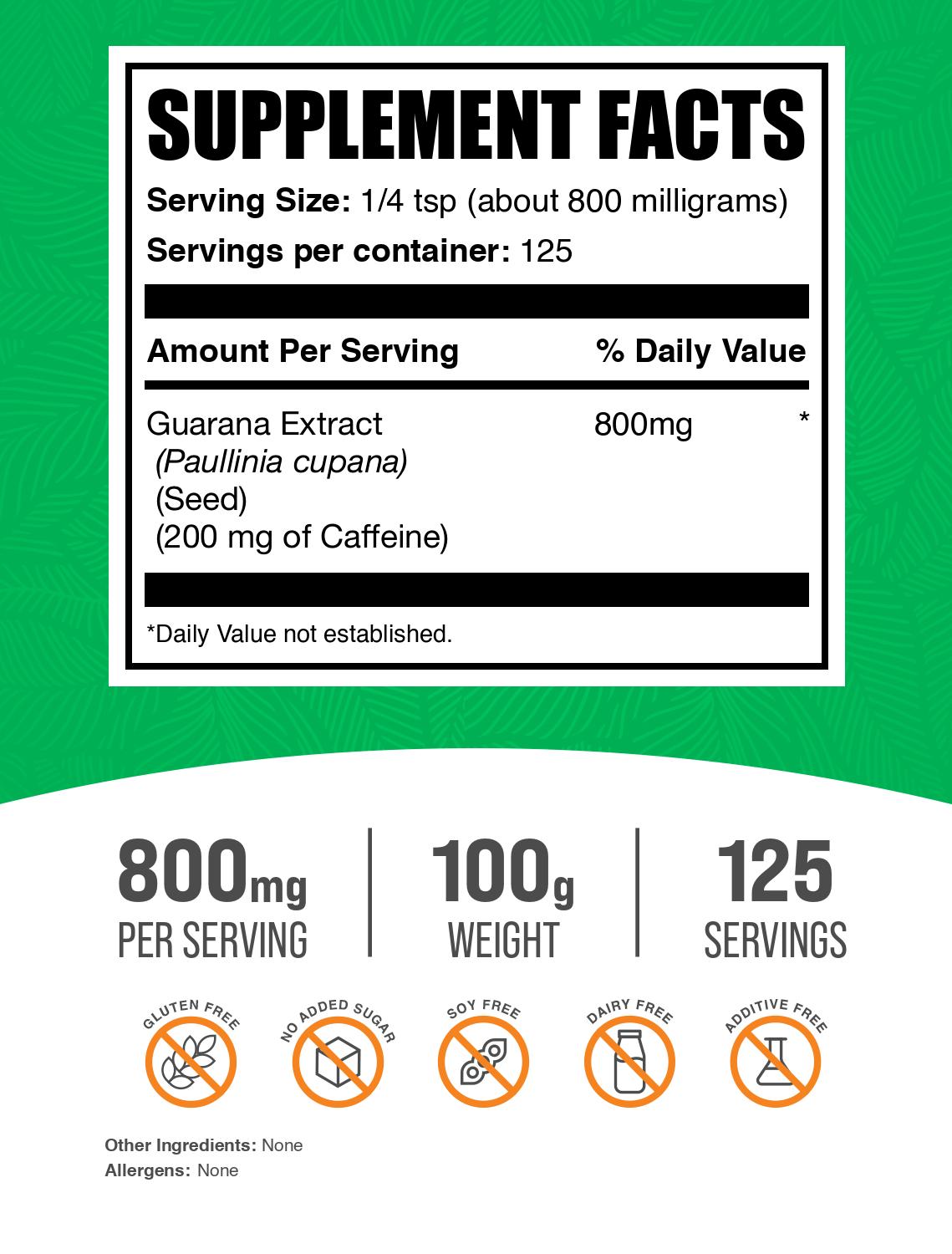 Guarana extract powder label 100g