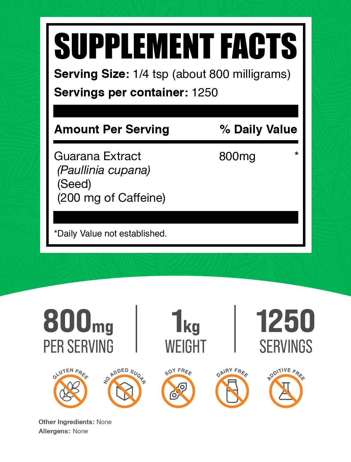 Guarana extract powder label 1kg
