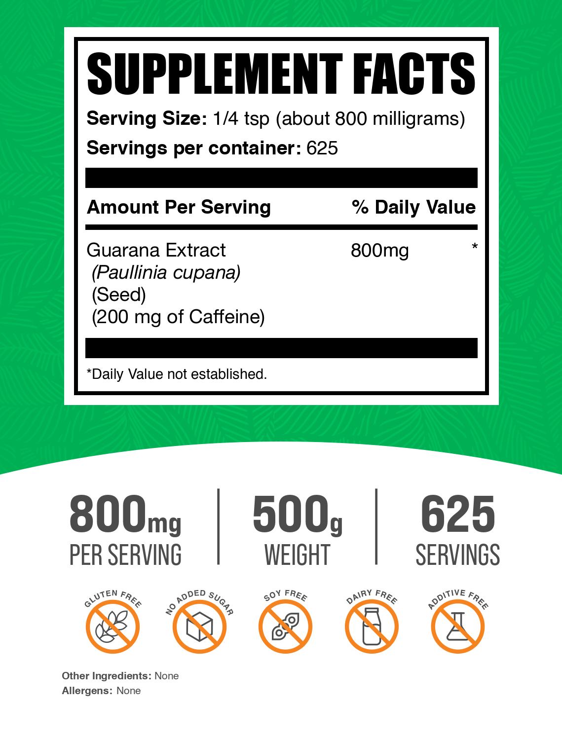 Guarana extract powder label 500g
