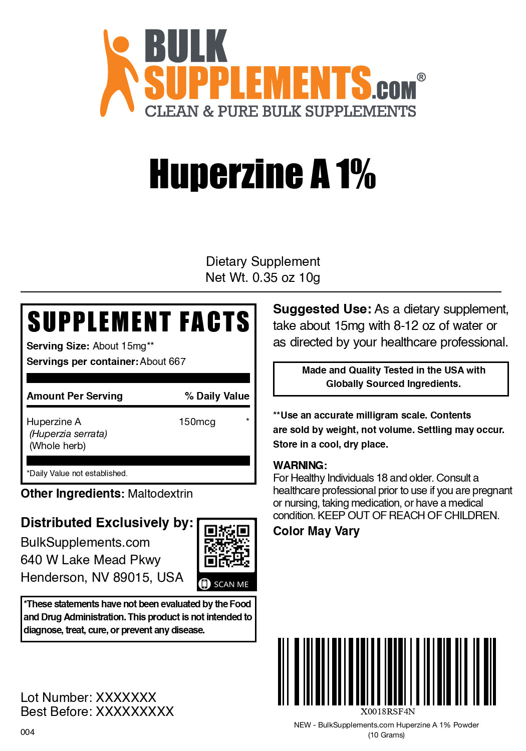 Huperzine A powder label 10g