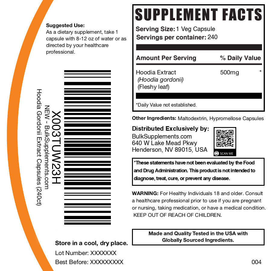Hoodia extract 240 capsules label