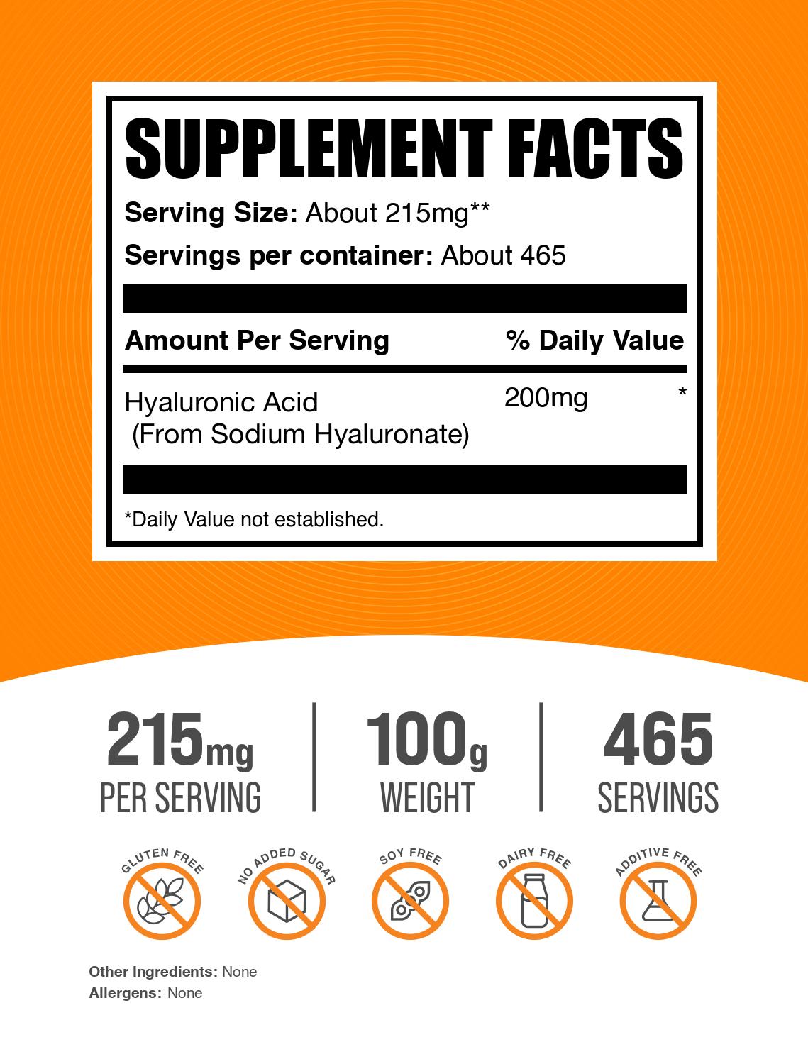 Hyaluronic acid powder label 100g