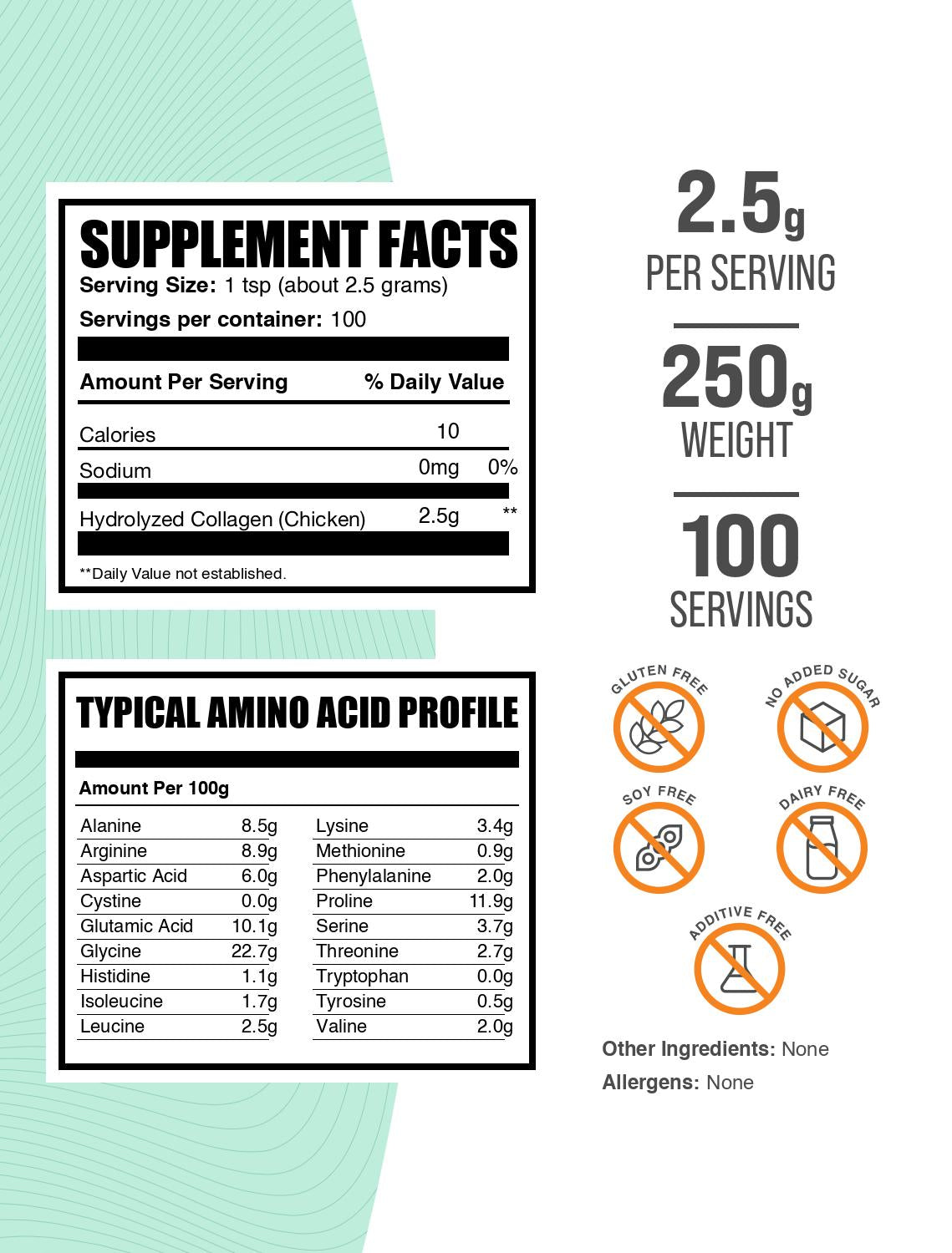 Chicken collagen powder label 250g
