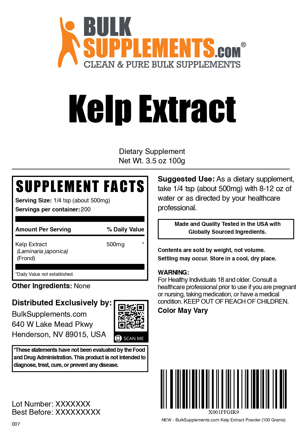 Kelp extract powder label 100g