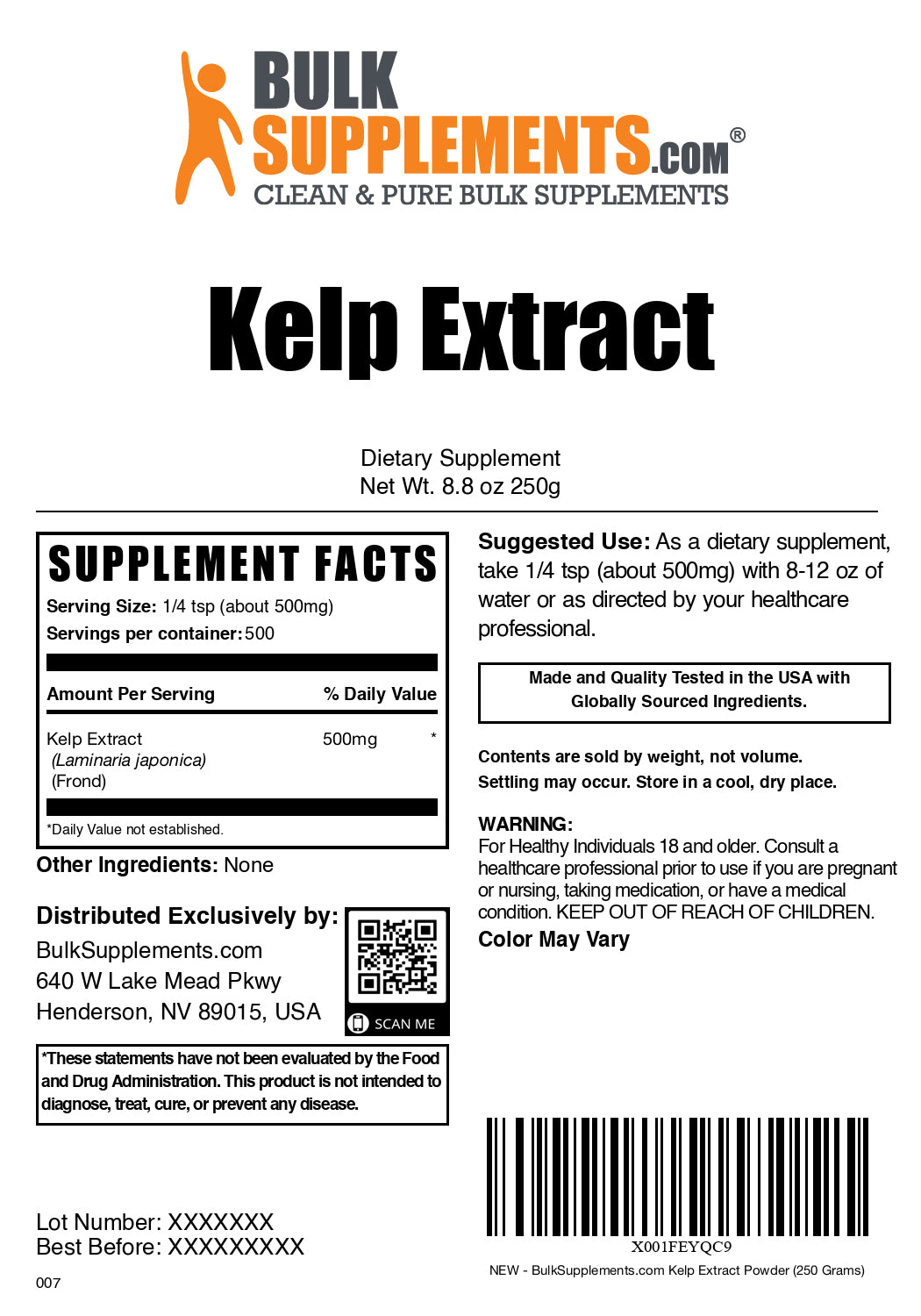 Kelp extract powder label 250g