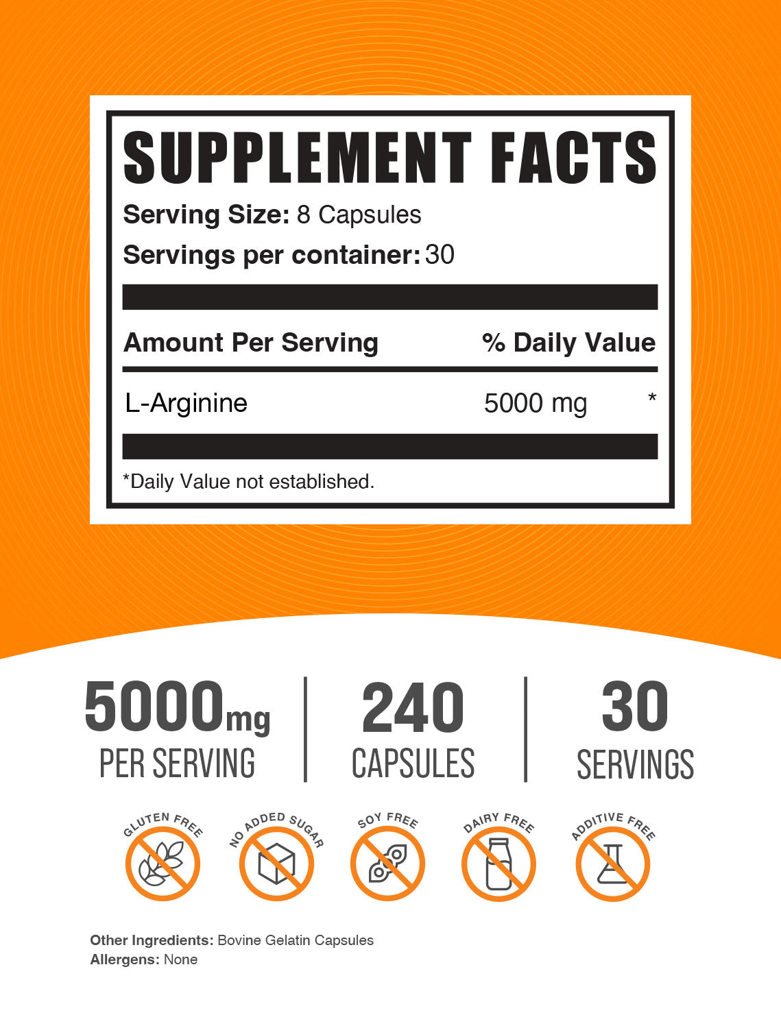 L-Arginine 240 capsules label