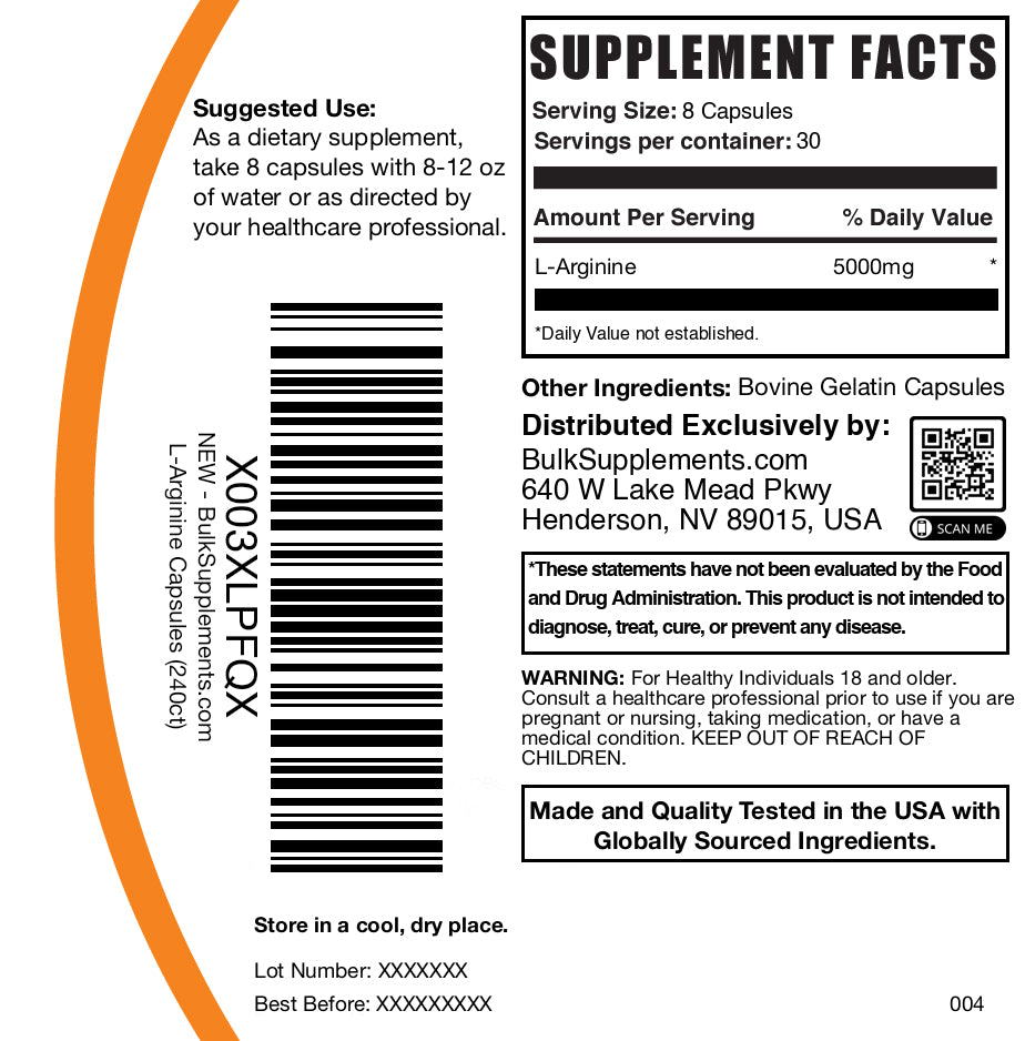 L-Arginine 240 capsules label