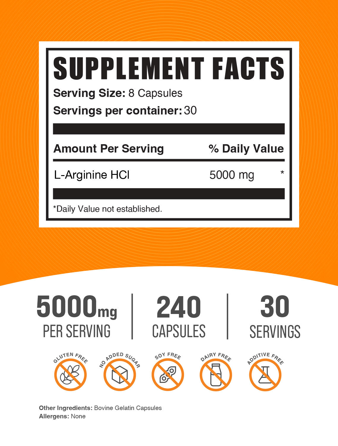 L-Arginine HCl 240 capsules label