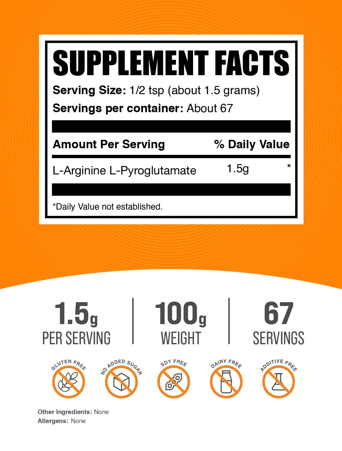 L-Arginine L-Pyroglutamate powder label 100g