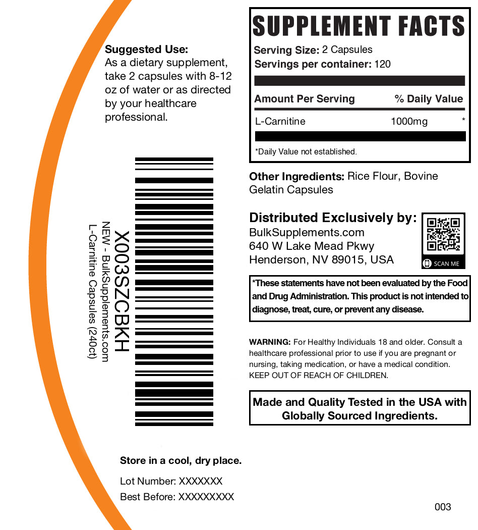 L-Carnitine 240 capsules label