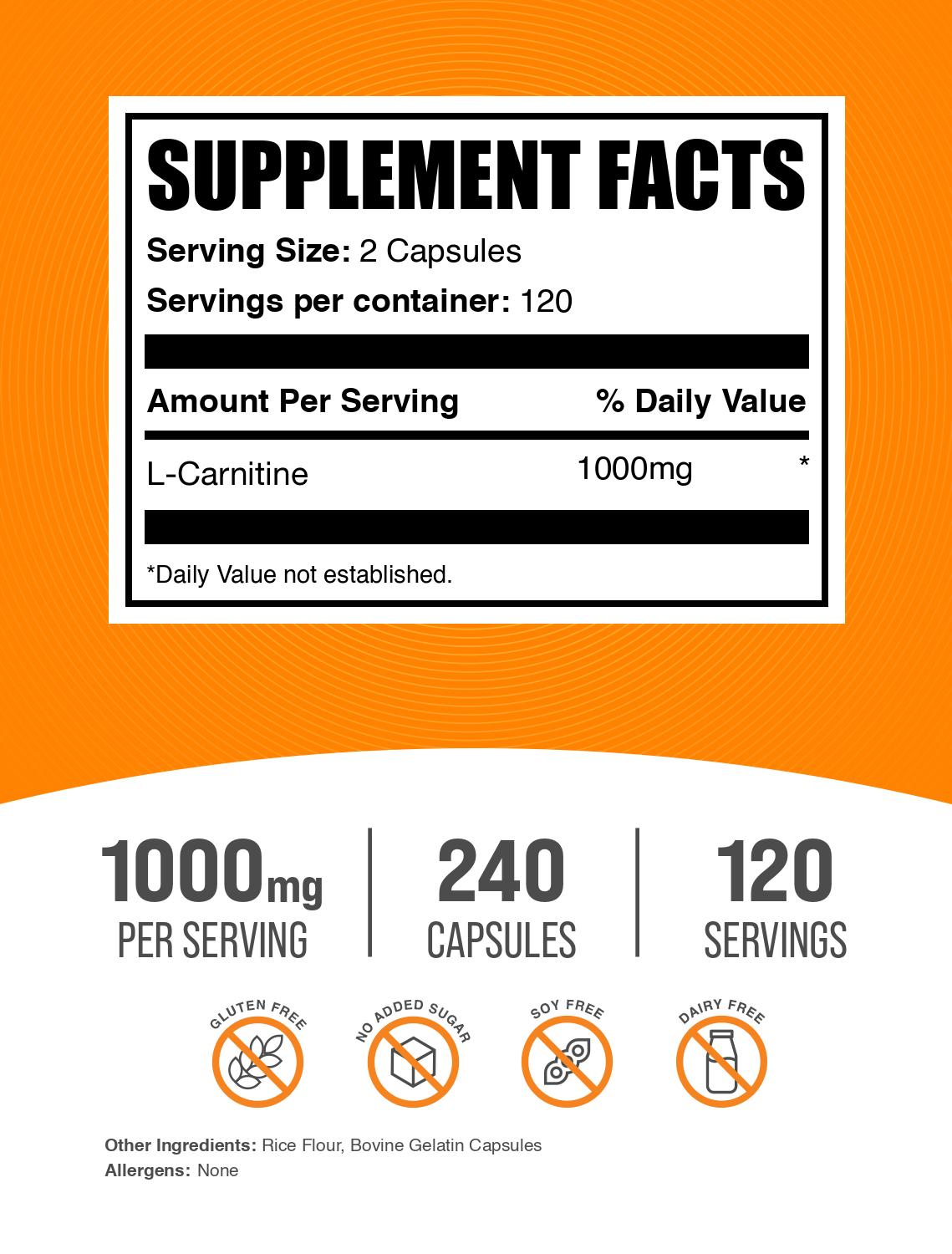 L-Carnitine 240 capsules label