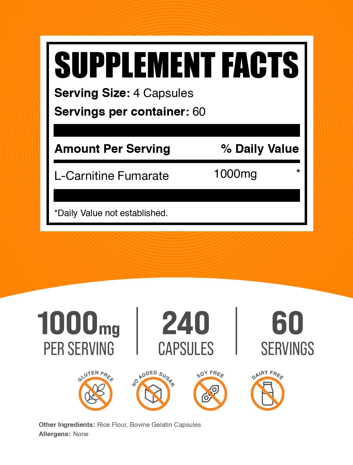 L-Carnitine Fumarate Capsules 240ct Label