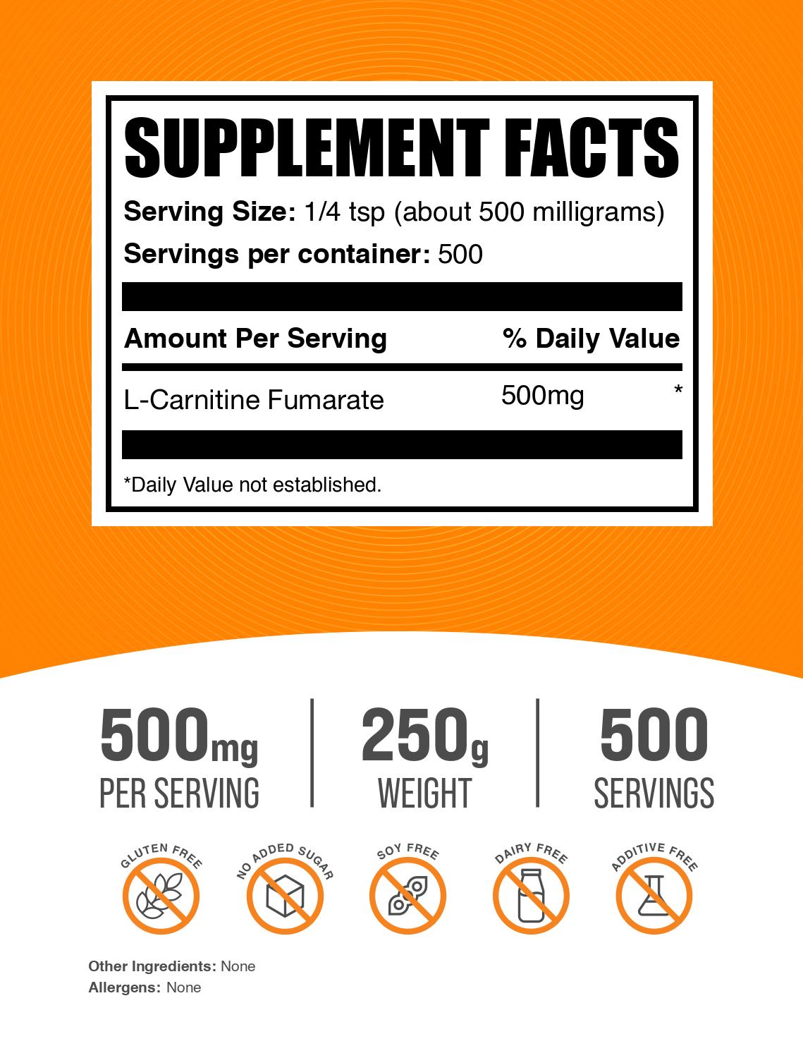 L-Carnitine Fumarate powder label 250g