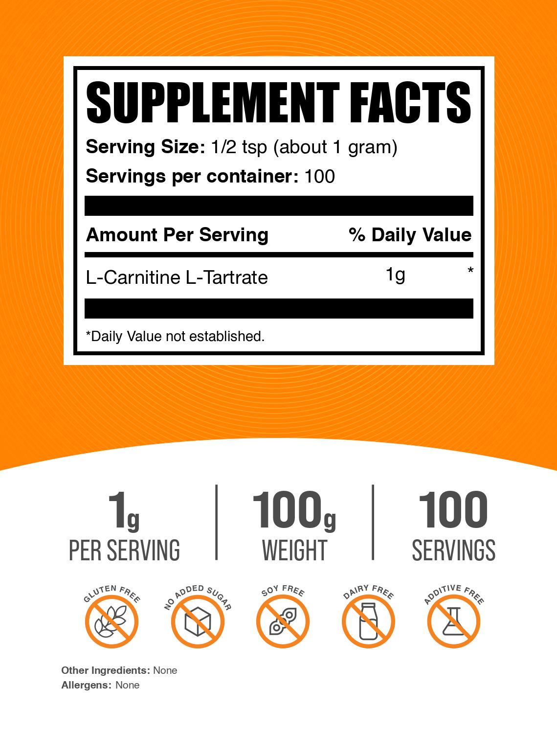L-Carnitine L-Tartrate powder label 100g
