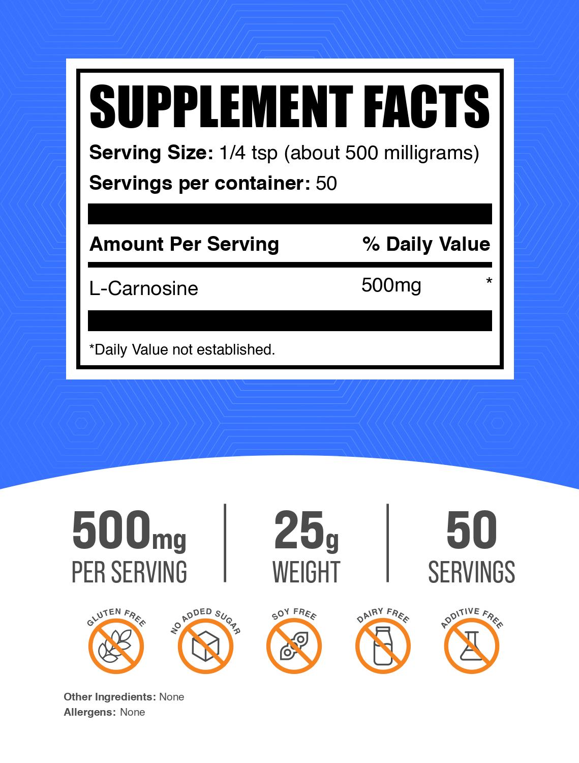 L-carnosine powder label 25g