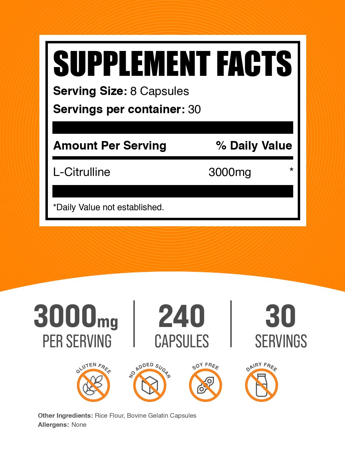 L-Citrulline 240 capsules label