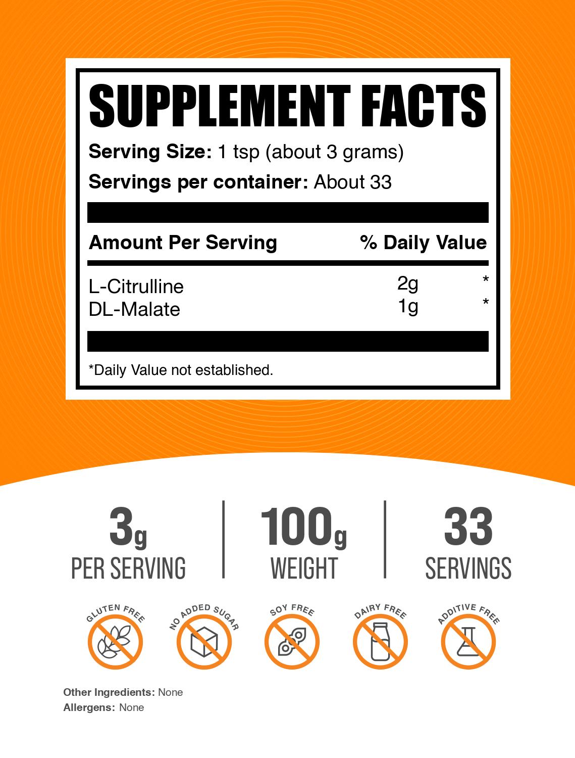 L-Citrulline DL-Malate 2:1 powder label 100g