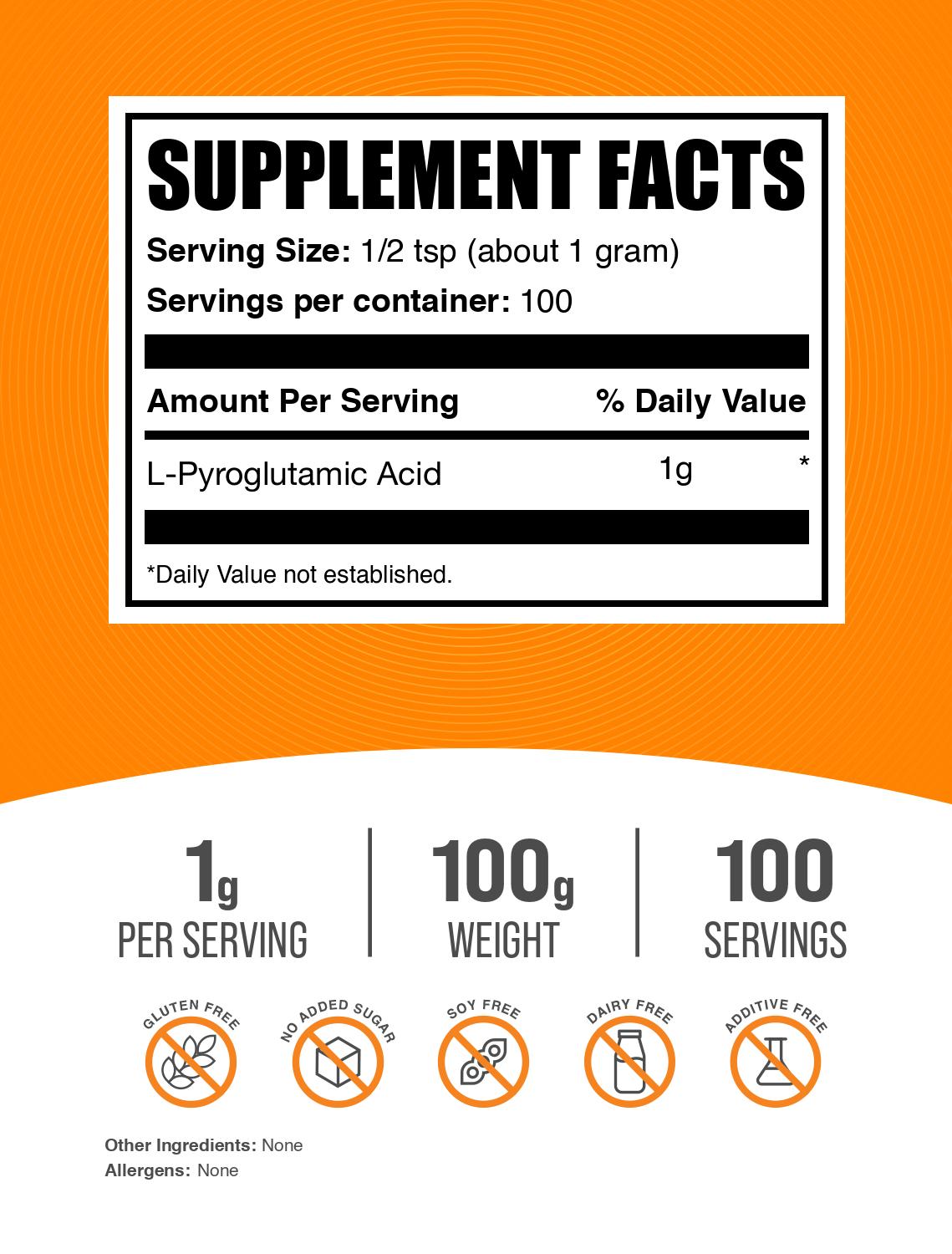L-Pyroglutamic Acid powder label 100g