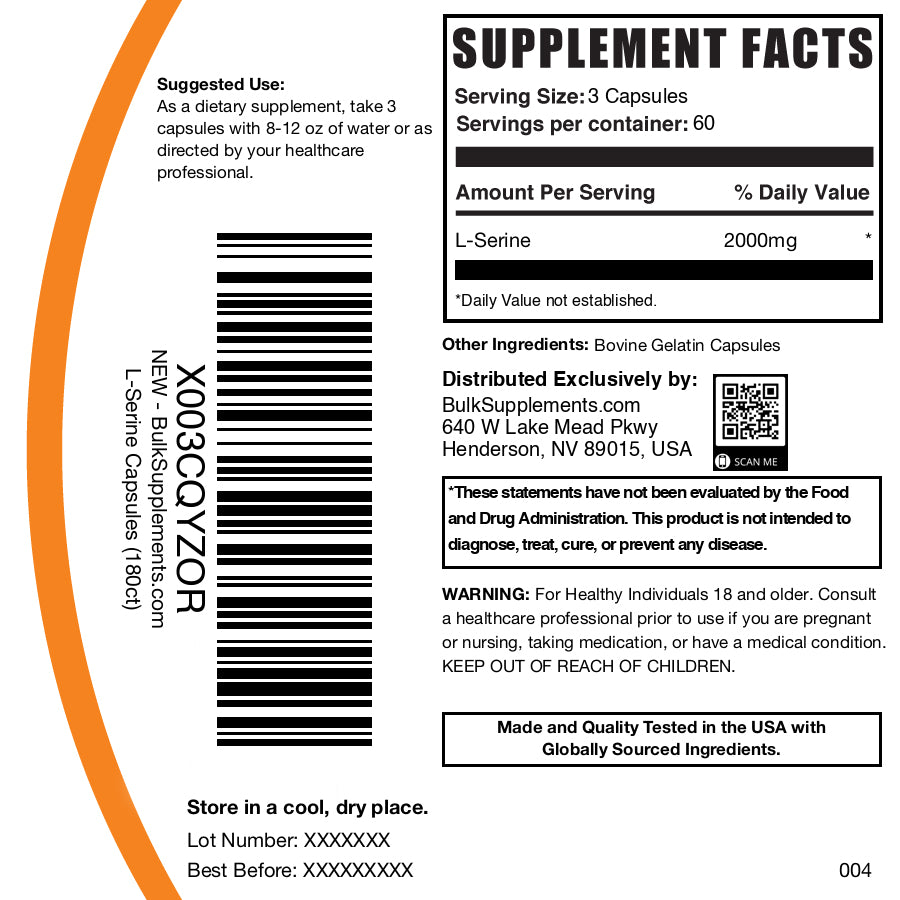 L-Serine 180 capsules label