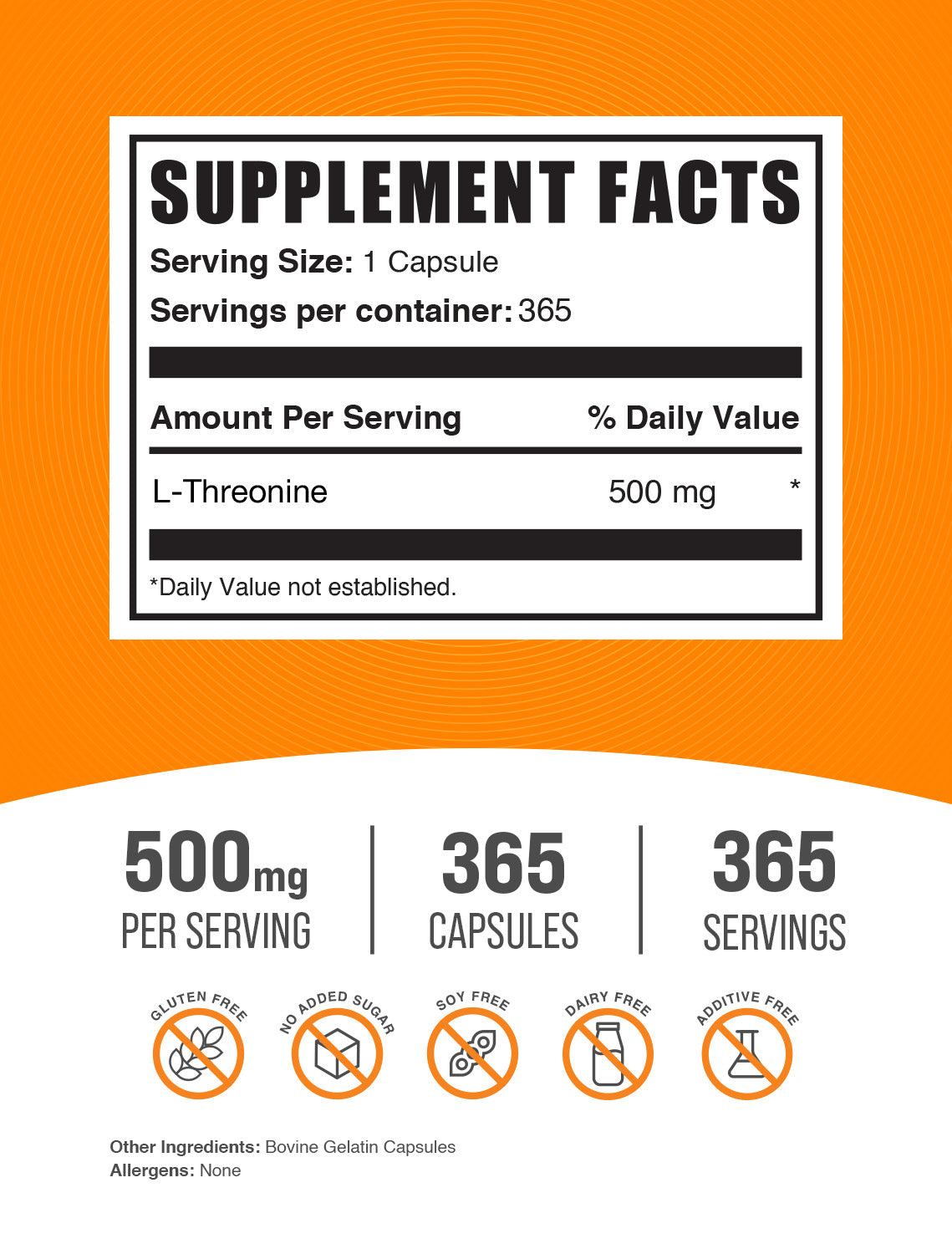 L-Threonine 365 capsules label