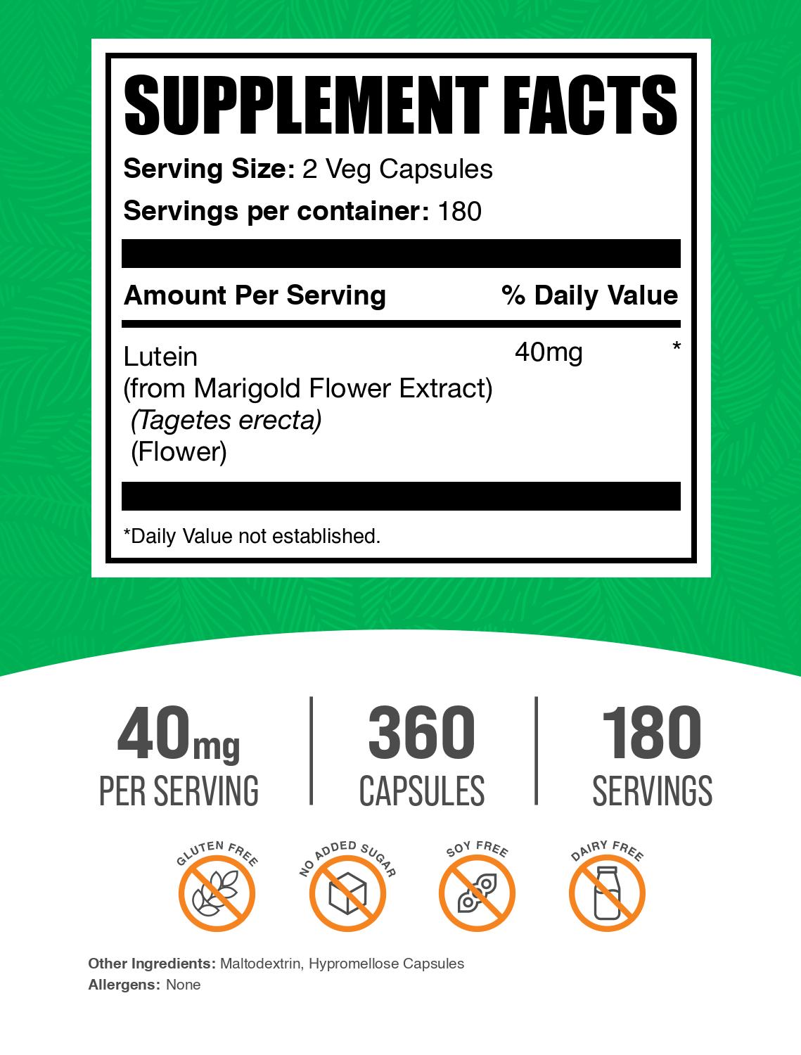 Lutein 40mg 360 capsules label