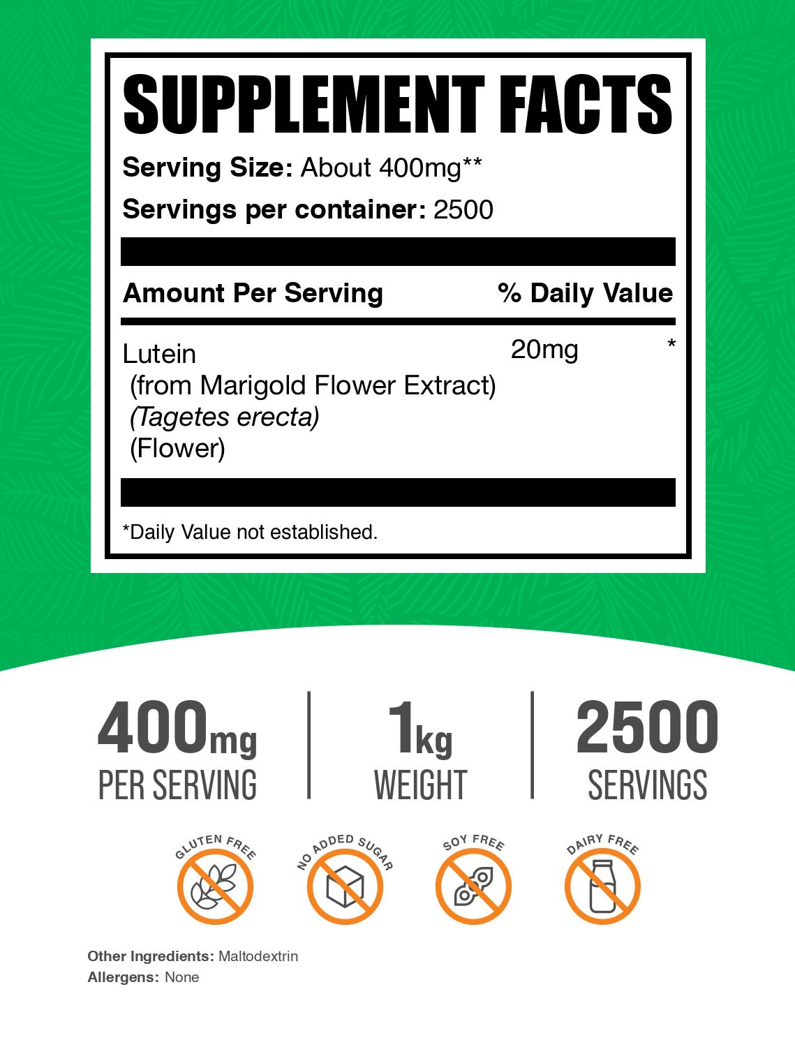 Lutein powder label 1kg