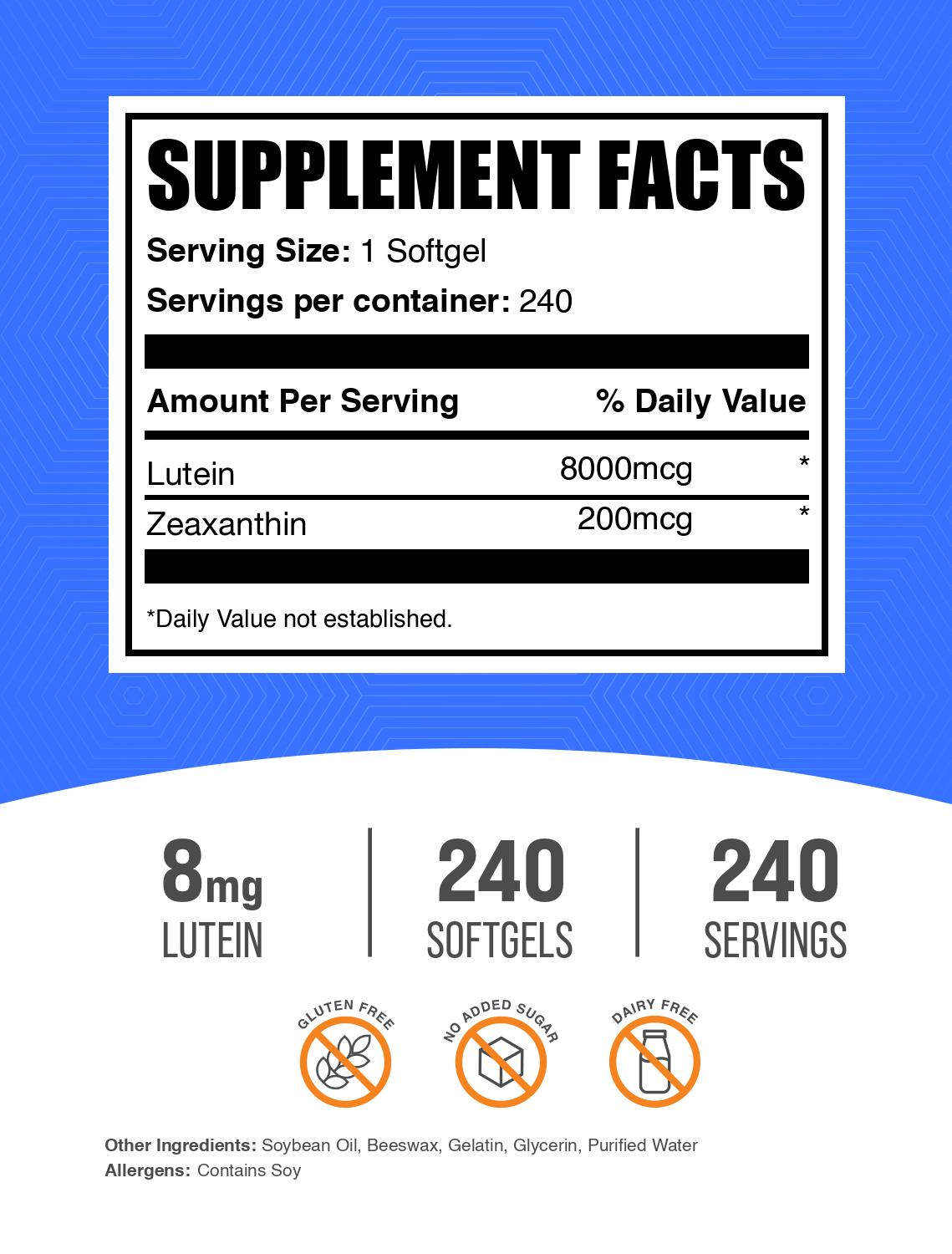 Lutein with Zeaxanthin 240 softgels label