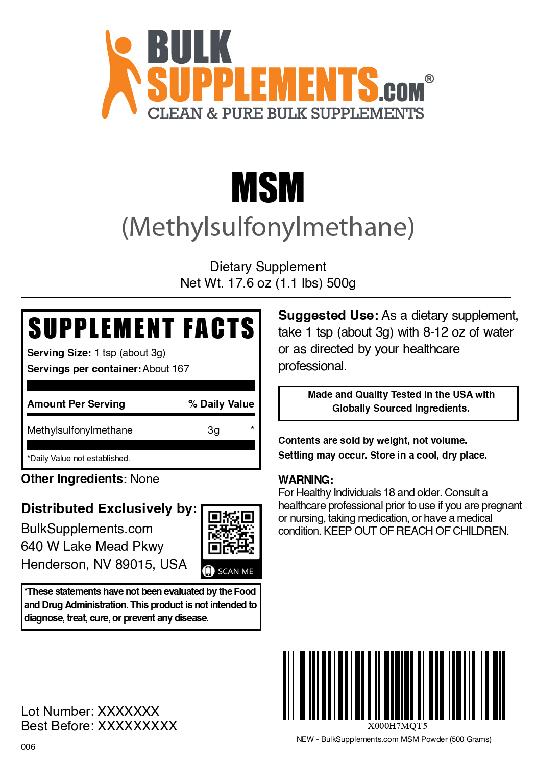 MSM powder label 500g