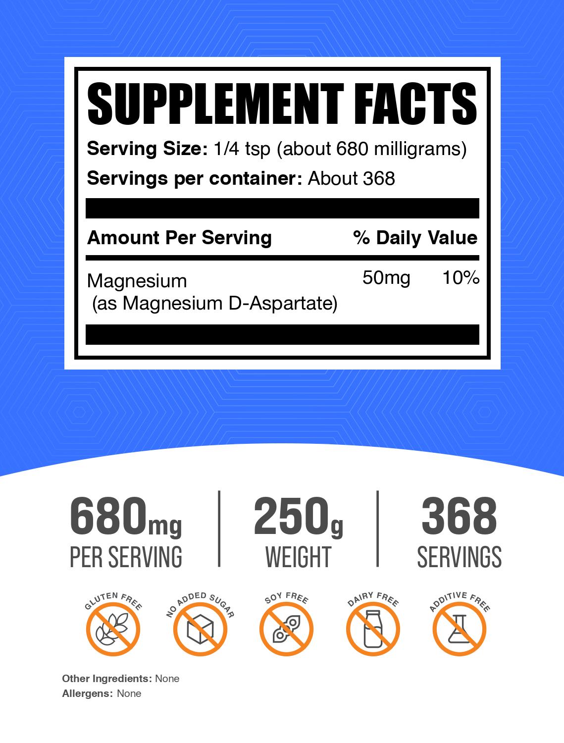 Magnesium D-Aspartate powder label 250g